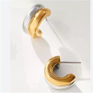 New! Anthropologie Two Tone Gold Petite Hoop Earrings (1080) NWOT